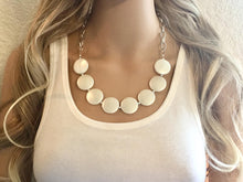 Load image into Gallery viewer, Creamy Pearl Statement Necklace & Earring Set, white jewelry, Your Choice of GOLD or SILVER, creamy pearl bib chunky necklace, cream necklac
