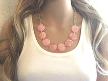 Load image into Gallery viewer, Peach Statement Necklace & earring set, pink jewelry, Your Choice of GOLD or SILVER, peach bib chunky necklace, light pink round necklace