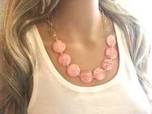 Load image into Gallery viewer, Peach Statement Necklace & earring set, pink jewelry, Your Choice of GOLD or SILVER, peach bib chunky necklace, light pink round necklace