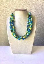 Load image into Gallery viewer, Blue & Green Mermaid Chunky Statement Necklace, 5 Strand Beaded Jewelry, Blue Green jewelry, bridesmaid wedding jewelry, jewel tone mermaid