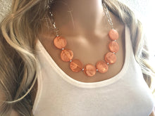 Load image into Gallery viewer, Orange Statement Necklace & earring set, orange jewelry, Your Choice GOLD or SILVER, orange bib chunky necklace, bright orange round necklac