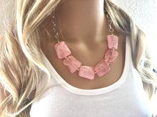 Load image into Gallery viewer, Peach Statement Necklace & earring set, pink jewelry, Your Choice of GOLD or SILVER, peach bib chunky necklace, light pink round necklace