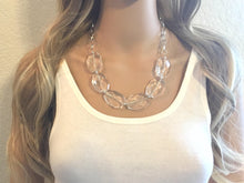 Load image into Gallery viewer, Clear Statement Necklace & Earring Set, white jewelry, Your Choice of GOLD or SILVER, translucent bib chunky necklace, clear necklace