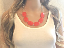 Load image into Gallery viewer, Orange Statement Necklace & earring set, orange jewelry, Your Choice GOLD or SILVER, orange bib chunky necklace, bright orange round necklac