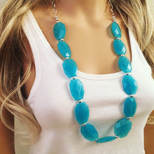 Load image into Gallery viewer, Long Big Bead light Blue Necklace, single Strand Statement Jewelry, pool carribbean Chunky bib bridesmaid or everyday bubble jewelry