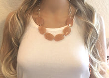 Load image into Gallery viewer, Champagne Statement Necklace & Earring set, yellow jewelry, Your Choice of GOLD or SILVER, champagne bib chunky necklace, light tan brown