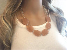 Load image into Gallery viewer, Champagne Statement Necklace & Earring set, yellow jewelry, Your Choice of GOLD or SILVER, champagne bib chunky necklace, light tan brown