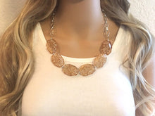 Load image into Gallery viewer, Champagne Statement Necklace & Earring set, yellow jewelry, Your Choice of GOLD or SILVER, champagne bib chunky necklace, light tan brown