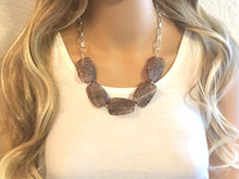 Load image into Gallery viewer, Brown Chocolate Statement Necklace & Earring set, brown jewelry, Your Choice of GOLD or SILVER, brown bib chunky necklace, brown crackle