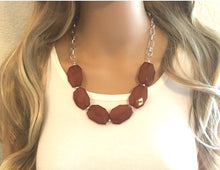 Load image into Gallery viewer, Brown Chocolate Statement Necklace & Earring set, brown jewelry, Your Choice of GOLD or SILVER, brown bib chunky necklace, brown crackle