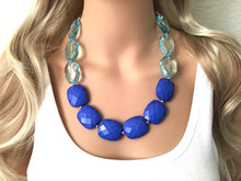 Load image into Gallery viewer, Light & Royal Blue Big Bead Necklace, single Strand Statement Jewelry, blue Chunky bib, bridesmaid necklace, royal blue necklace, turquoise