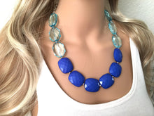 Load image into Gallery viewer, Light & Royal Blue Big Bead Necklace, single Strand Statement Jewelry, blue Chunky bib, bridesmaid necklace, royal blue necklace, turquoise