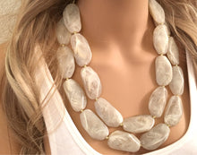 Load image into Gallery viewer, Statement Big Bead Cream Necklace, Double Strand chunky Jewelry, Off White Chunky Bib Bone Necklace, cream jewelry, cream bridesmaid