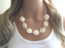 Load image into Gallery viewer, Cream Statement Necklace & Earrings, cream jewelry, Your Choice GOLD or SILVER, cream bib chunky necklace, cream oval necklace