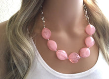 Load image into Gallery viewer, Blush Pink Statement Necklace & Earrings, pink jewelry, Your Choice GOLD or SILVER, pink bib chunky necklace, pink oval necklace, blush pink