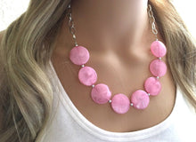 Load image into Gallery viewer, Blush Pink Statement Necklace & Earrings, pink jewelry, Your Choice GOLD or SILVER, pink bib chunky necklace, pink necklace, pink circle