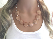 Load image into Gallery viewer, Champagne Statement Necklace & Earring set, champagne jewelry, Your Choice of GOLD or SILVER, champagne bib chunky necklace, brown circle