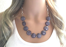 Load image into Gallery viewer, Gray Statement Necklace & Earring set, gray jewelry, Your Choice of GOLD or SILVER, gray bib chunky necklace, gray faceted necklace