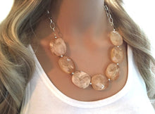 Load image into Gallery viewer, Champagne Statement Necklace & Earring set, champagne jewelry, Your Choice of GOLD or SILVER, champagne bib chunky necklace, brown jewelry