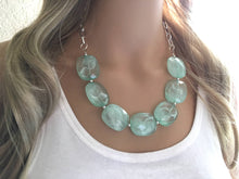 Load image into Gallery viewer, Mint Green Statement Necklace & Earring set, mint jewelry, Your Choice of GOLD or SILVER, mint bib chunky necklace, mint green jewelry