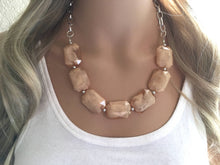 Load image into Gallery viewer, Creamy champagne Statement Necklace & Earrings, champagne jewelry, Your Choice GOLD or SILVER, champagne bib chunky necklace, brown jewelry