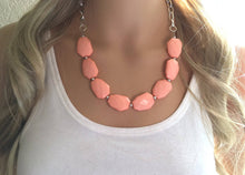 Load image into Gallery viewer, Peach orange Statement Necklace & Earrings, peach jewelry, Your Choice GOLD or SILVER, peach bib chunky necklace, peach necklace