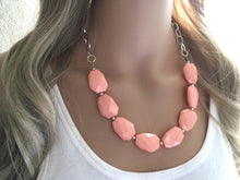 Load image into Gallery viewer, Peach orange Statement Necklace & Earrings, peach jewelry, Your Choice GOLD or SILVER, peach bib chunky necklace, peach necklace