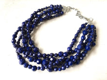 Load image into Gallery viewer, Navy Blue Beaded Necklace, blue Jewelry, 5 strand Chunky statement necklace, big beaded necklace, navy jewelry, blue statement necklace