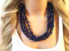 Load image into Gallery viewer, Navy Blue Beaded Necklace, blue Jewelry, 5 strand Chunky statement necklace, big beaded necklace, navy jewelry, blue statement necklace