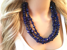 Load image into Gallery viewer, Navy Blue Beaded Necklace, blue Jewelry, 5 strand Chunky statement necklace, big beaded necklace, navy jewelry, blue statement necklace
