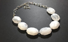 Load image into Gallery viewer, White Statement Necklace & Earring Set, white jewelry, Your Choice of GOLD or SILVER, creamy white bib chunky necklace, cream necklace