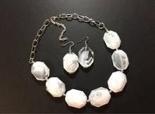 Load image into Gallery viewer, White Statement Necklace & Earring Set, white jewelry, Your Choice of GOLD or SILVER, creamy white bib chunky necklace, cream necklace