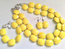 Load image into Gallery viewer, Yellow Statement jewelry set, Chunky Beaded Necklace, yellow Jewelry, bright colorful Necklace, yellow beaded necklace, yellow earrings
