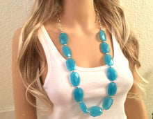 Load image into Gallery viewer, Long Big Bead light Blue Necklace, single Strand Statement Jewelry, pool carribbean Chunky bib bridesmaid or everyday bubble jewelry