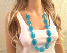 Load image into Gallery viewer, Long Big Bead light Blue Necklace, single Strand Statement Jewelry, pool carribbean Chunky bib bridesmaid or everyday bubble jewelry