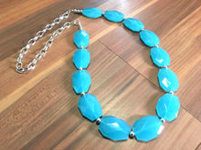 Load image into Gallery viewer, Long Big Bead light Blue Necklace, single Strand Statement Jewelry, pool carribbean Chunky bib bridesmaid or everyday bubble jewelry