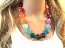 Load image into Gallery viewer, Candy Rainbow Beaded Necklace, Colorful Jewelry, Chunky statement necklace, big beaded necklace, rainbow jewelry baby, color block necklace