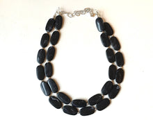 Load image into Gallery viewer, Black Big Bead Necklace, multi Strand Statement Jewelry, black Chunky bib, bridesmaid necklace, black jewelry, beaded jewelry