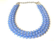 Load image into Gallery viewer, Light Blue & Silver Glass crystal necklace, multi strand formal jewelry, blue wedding Chunky Statement Necklace, baby blue beaded jewelry