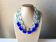 Load image into Gallery viewer, Clear & Blue Chunky Statement Necklace, big beaded bib necklace, blue jewelry, bridesmaid necklace, blue necklace, blue bridesmaid jewelry
