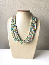 Load image into Gallery viewer, Pearl Pastel & Gray Chunky Statement Necklace, multi Strand Beaded Jewelry, blue pink gray jewelry, spring necklace, Easter statement