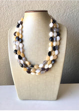 Load image into Gallery viewer, Neutral Statement Necklace, chunky beaded jewelry, chunky black tan white gray necklace, color block beaded necklace, beaded jewelry tan
