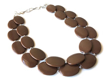 Load image into Gallery viewer, Chocolate Brown Chunky Statement Necklace, Big beaded jewelry, Double Strand Statement Necklace, Bib necklace, brown bridesmaid wedding