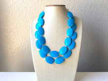 Load image into Gallery viewer, Blue Chunky Statement Necklace, Big beaded jewelry, Double Strand Statement Necklace, Bib necklace, teal turquoise bridesmaid wedding