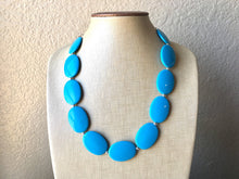 Load image into Gallery viewer, Blue Chunky Statement Necklace, Big beaded jewelry, Single Strand Statement Necklace, Bib necklace, teal turquoise bridesmaid wedding