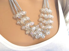 Load image into Gallery viewer, Multi Layer Crystal Statement Necklace, Multi Strand clear crystal Style Jewelry, extra chunky glass crystal necklace, silver chunky bib