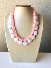 Load image into Gallery viewer, Peach & White Statement Necklace, Chunky Jewelry Big Beaded double Strand Necklace, light pink Necklace, peach Jewelry Set, peach bridesmaid
