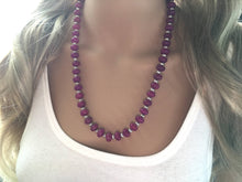 Load image into Gallery viewer, Purple Beaded Necklace, jade beaded Jewelry, pinkish purple statement necklace, beaded pink necklace, purple and silver necklace