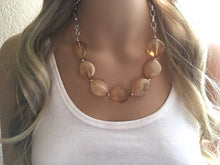 Load image into Gallery viewer, Champagne Statement Necklace & Earrings, champagne jewelry, Your Choice GOLD or SILVER, brown bib chunky necklace, champagne oval necklace