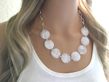Load image into Gallery viewer, White Cloudy Statement Necklace & Earring set, white jewelry, Your Choice of GOLD or SILVER, white bib chunky necklace, white circle necklac